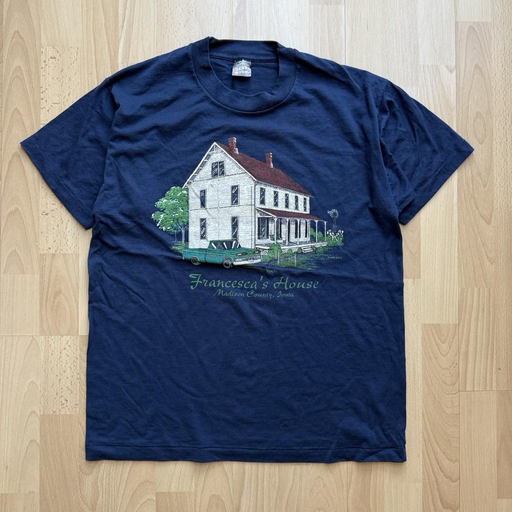 

Vintage 90s Francesca’s House Iowa Single Stitch Graphic American Blue TShirt Unisex T-Shirt M