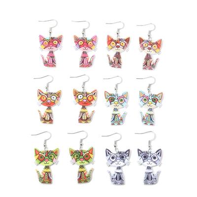 Cartoon Colorful Cat Cute Earrings, Full Hosting Environmentally Friendly Acrylic Earrings.