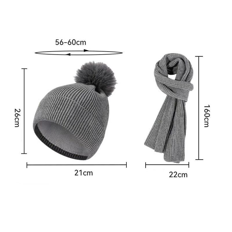 Knitted Hat Scarf Set Women's Autumn Winter Thick Fur Ball Wool Hat Outdoor Ear Protection Warm Hat