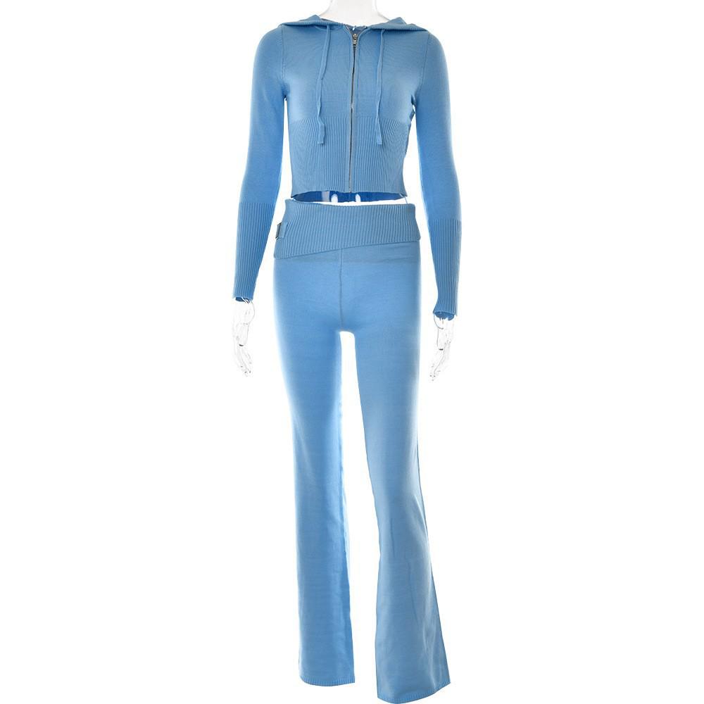 2023 Women's Fashion Sexy Knitted Hooded High-Waist Two-Piece Suit