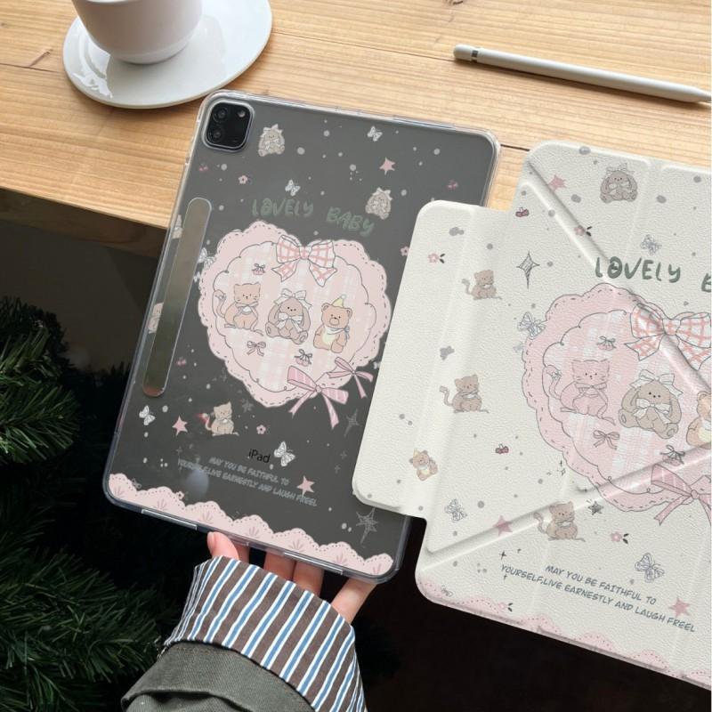 Kawaii Bear IPad Pro 13 Inch Case With Stand Auto Sleep PC Hard Shell Air 5/6 Mini 6