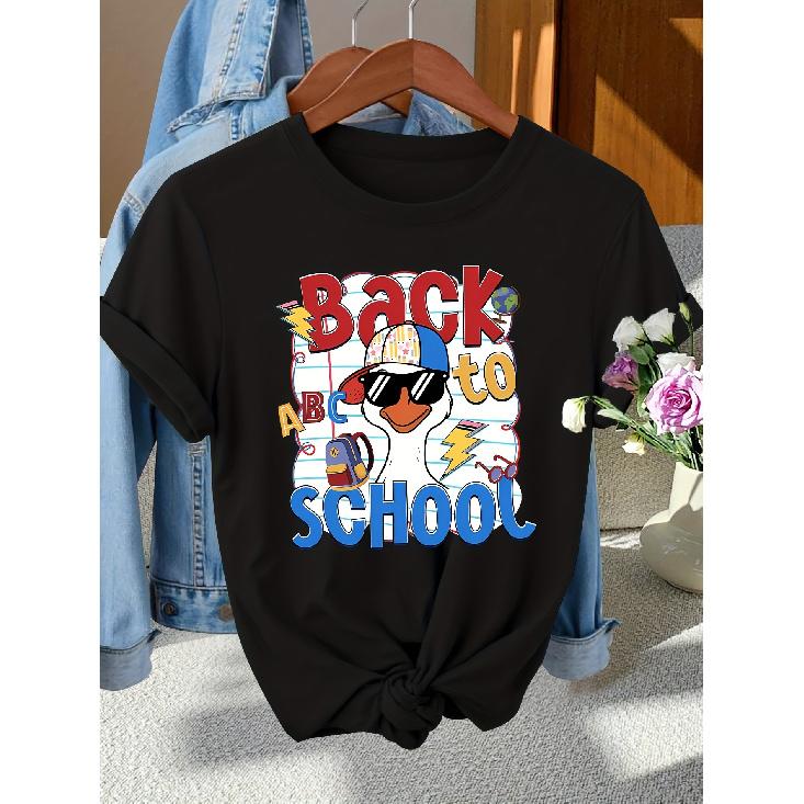 Back-to-School Season Fashionable and elegant style BACK TO SCHOOL Patterned Print Round Neck Short Sleeve T Women's shirts for spring