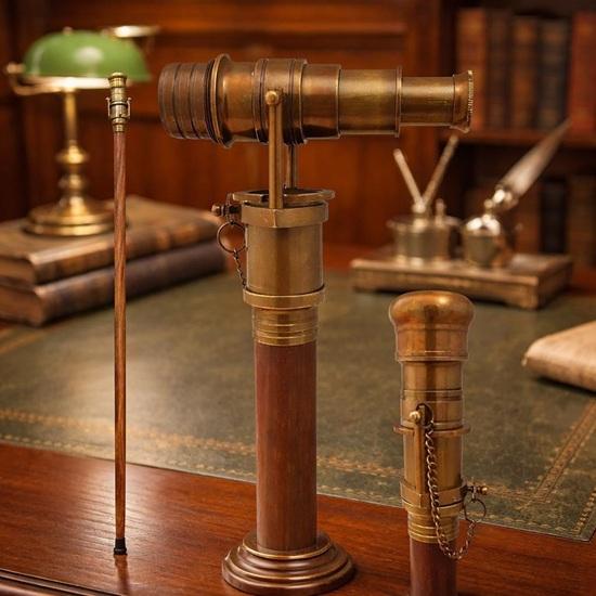 Solid Brass Nautical Telescope Walking Stick Fordable Rosewood Cane Steampunk Style Father’s Day Gift
