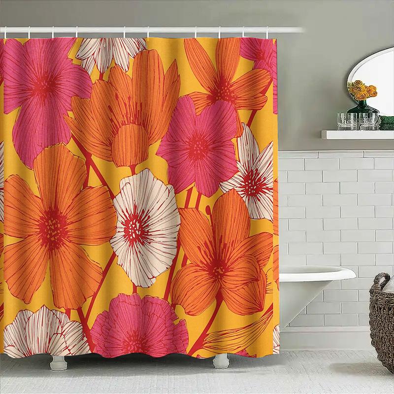 Floral Shower Curtain Botanical Pattern Waterproof Bathroom Decor Vintage Flower Backdrop Farmhouse Style Artistic Washable Fabr