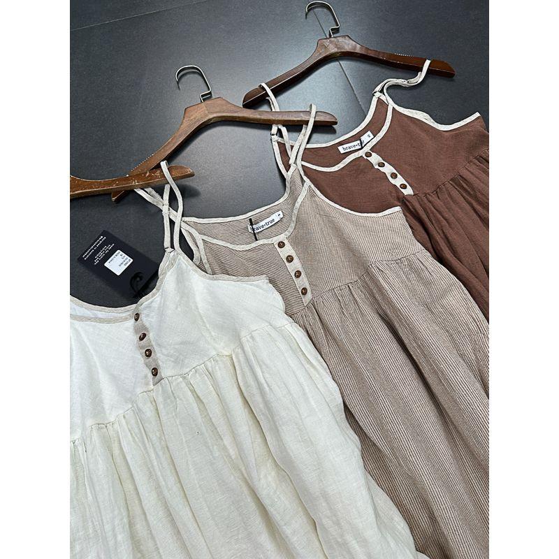 Yanzi Export Hemp Cotton Series Artsy Temperament Camisole Linen Temperament Camisole Artsy Style Temperament Doll Dress