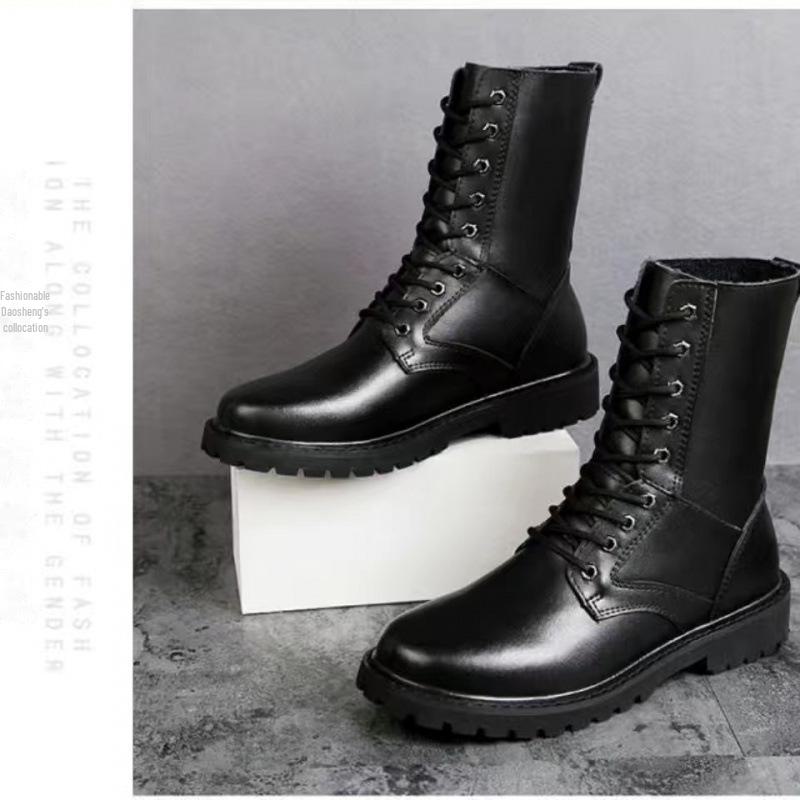 

Men s Genuine Leather High-Top Martin Boots, Korean & British Style, Warm Plush, Large Size, Autumn/Winter. 45