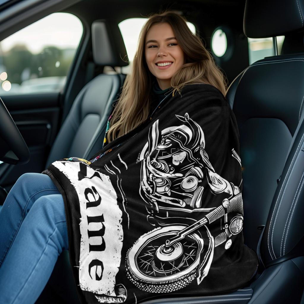 Vlastní motocyklová fleecová deka s personalizovaným jménem a fotografií, přehoz pro všechna roční období, měkké a teplé povlečení, domácí dekorace, dárek