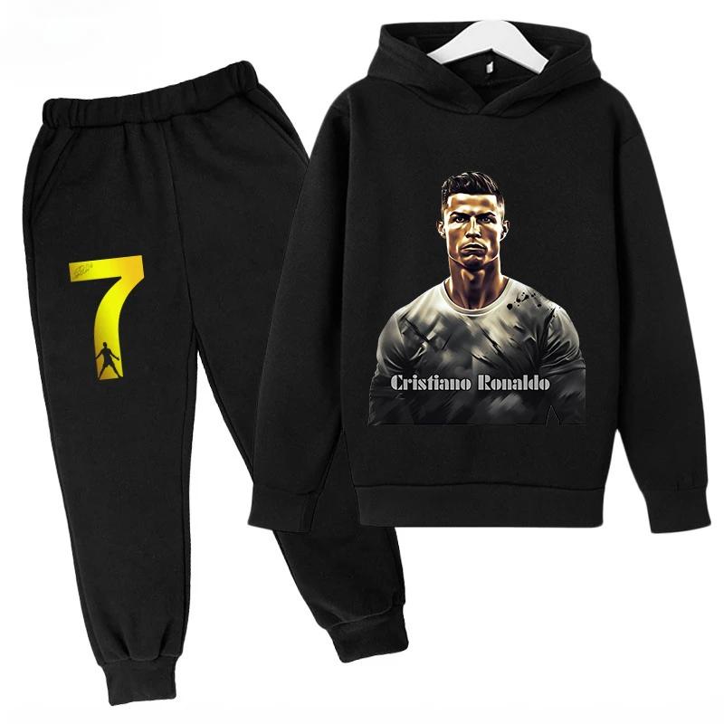 Children's Sports Hoodie Set  Sweatshirt Pants 2-piece Set for Boys and Girls Ronaldo Avatar Printed Kids Clothes Girls
