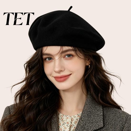 Herbstmode Accessoires Damen Französische Baskenmütze, Wollmischung Künstler Retro Warmes Geschenk für Sie Malerhut, Einfarbige Gemütliche Winter Weiche Textur Mütze