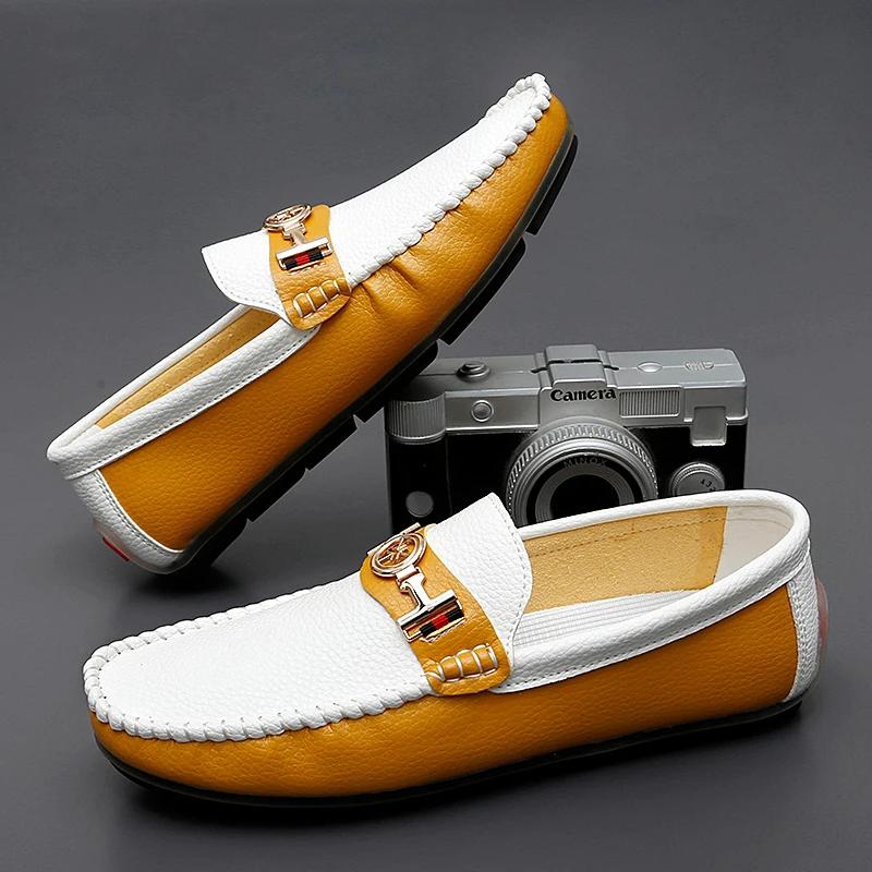 Modische Bequeme Leder Herren Freizeitschuhe Stilvolle Weiche Herren Slipper Elegante Mokassins Atmungsaktive Slip-on Herren Bootsschuhe Neue Kleider Ballerinas