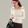 Light Sports One-word Collar Pleated Slim-fitting Long-sleeved T-shirt Bottoming Shirt Women's Design Top Looks Thin