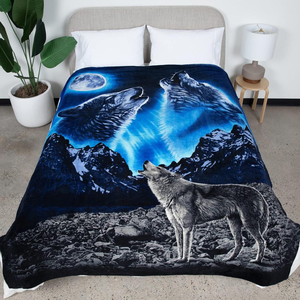 Wolf Series under the Moonlight digital-printed polyester velvet flannel cover blanket Fleece soft sofa cover blankets for beds