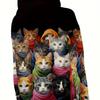 Womens Fashionable Cat Print Hoodie - Casual Long Sleeve Sweatshirt with Relaxed Fit and Warm Fleece Lining