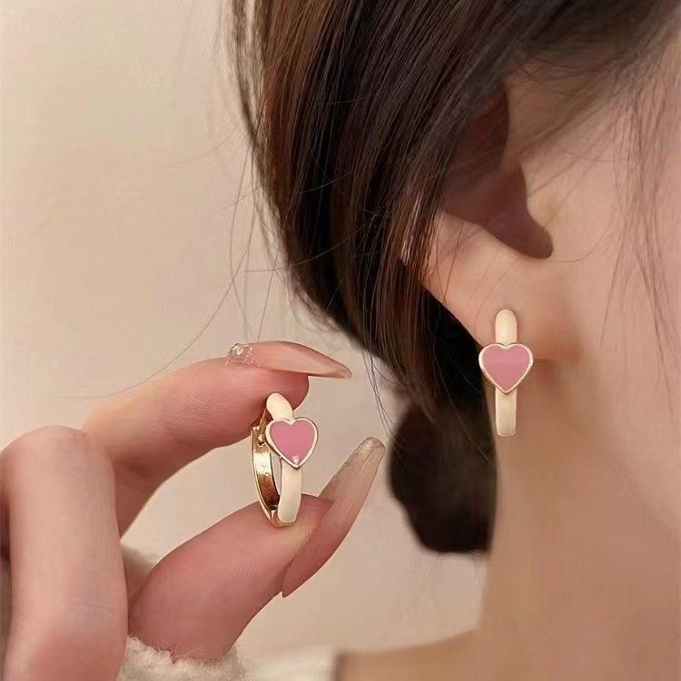

French drop glaze red love earrings women s new popular high-end ear buckle niche design sterling silver earrings