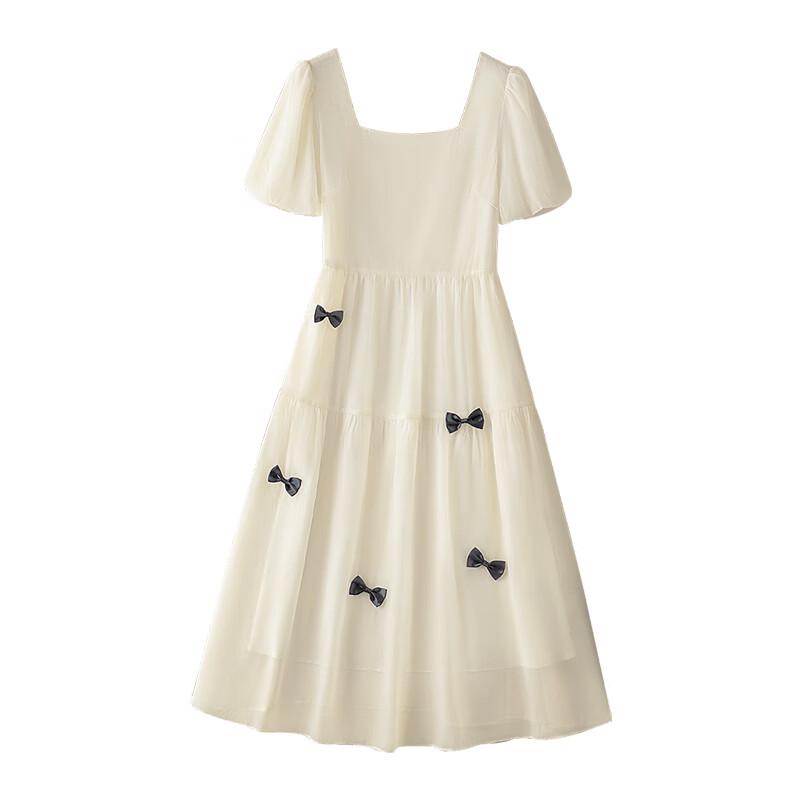 

Women s Sweet Bow Puff Sleeve A-line Midi Dress S