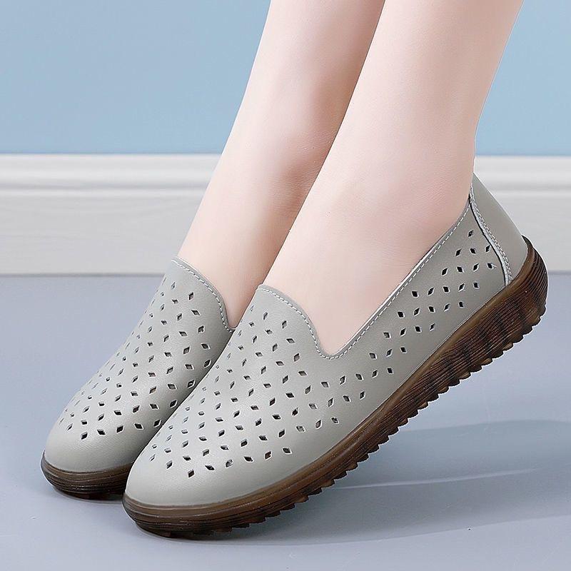 

Настоящая мягкая кожа полые женские туфли подошва из говяжьей жилы одинарные туфли женские дышащие ленивые туфли с отверстиями беременные женщины туфли-педали 35 серый