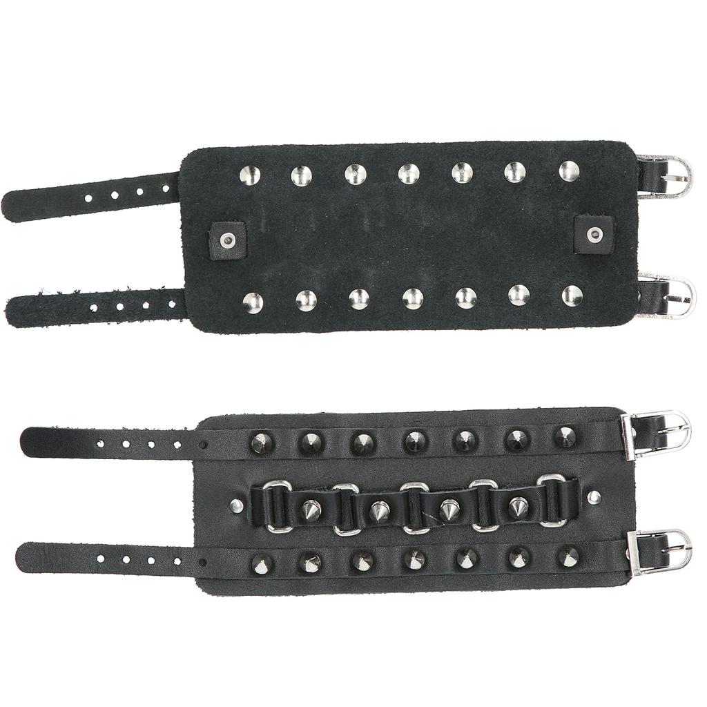 Adjustable Punk Wristband Faux Leather Spikes Bangle Studded Unisex Metal Rivet Bracelet