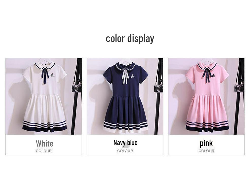 Girls' Summer Princess Dress - Short Sleeve College Style Skirt