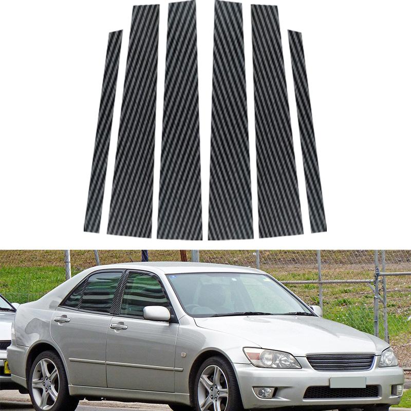 Car Window Pillar Post Trim Cover Carbon Fiber Door Window B C Pillars Overlay Decorative Protection Sticker Set 6pcs/set Fit For Lexus IS 1999-2005
