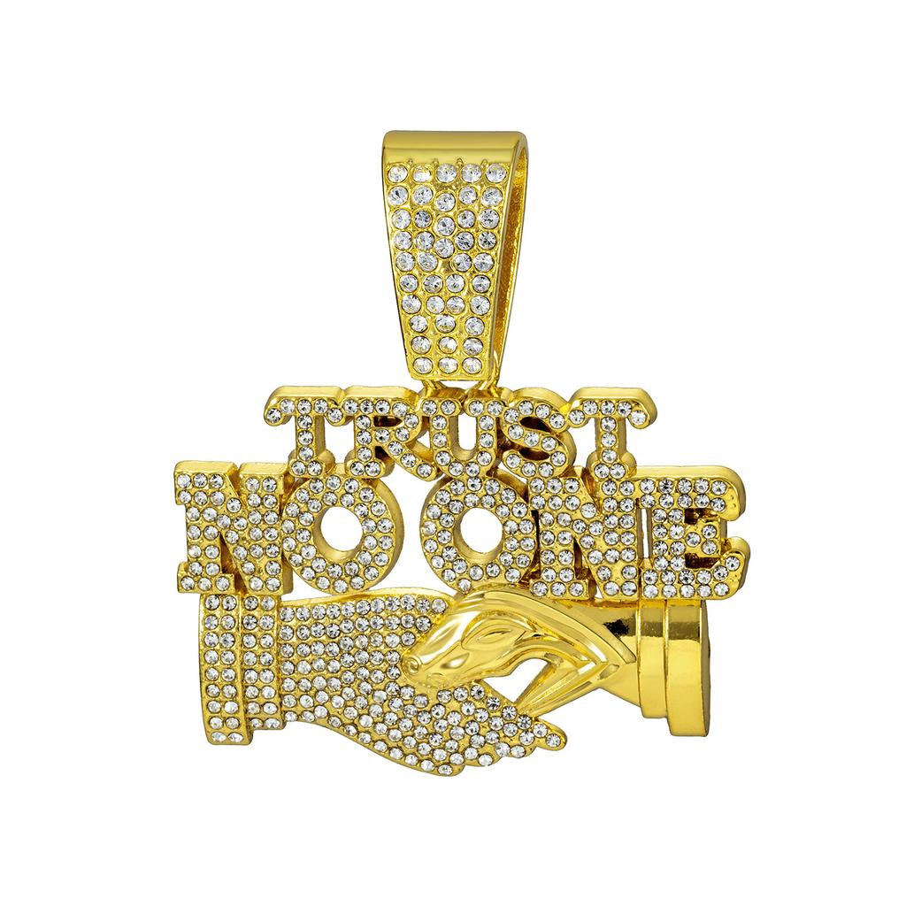 European and American alloy accessories are hot-selling TRUST NO ONE diamond-encrusted pendant, men's personality trendy hip-hop Cuban chain