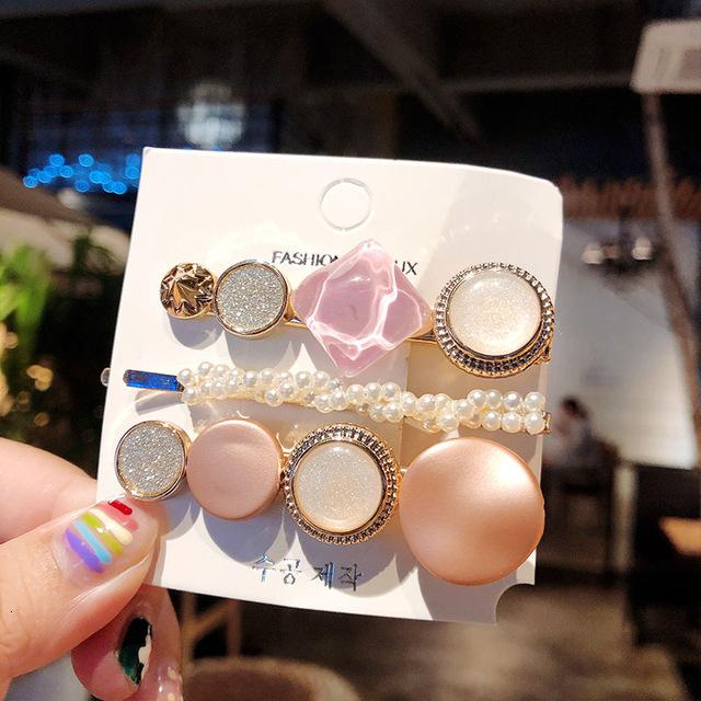 

New 3PCS/Set Fashion Pearls Acetate Geometric Clips For Women Girls Headband Sweet Hairpins Barrettes Hair Accessories Gift