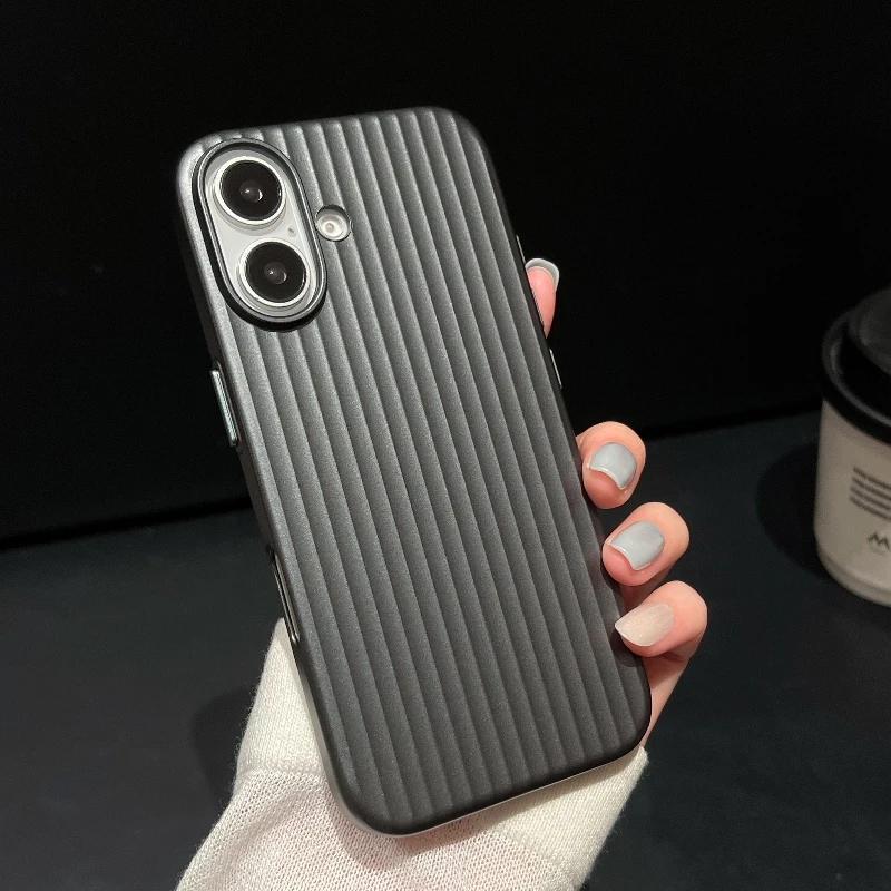 Luxury Natural Titanium Pc Case for For Iphone16 15 14 13 Pro Max Plus Electroplated Grating Corrugated Hard Back Cover Phone Case