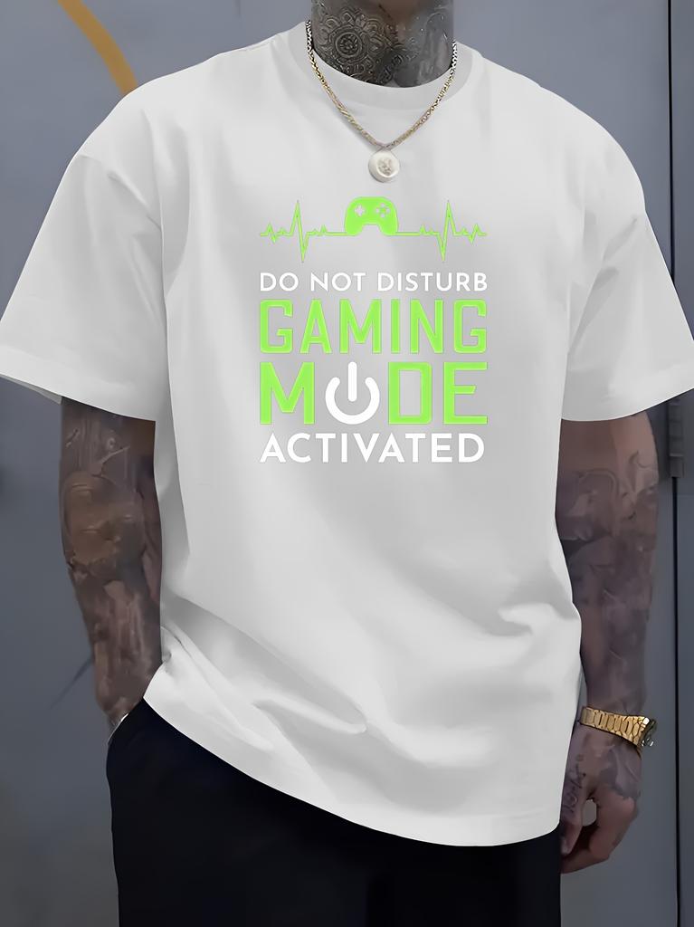 Unisex O Neck Tee Gaming Mode Controller Heartbeat Print Cotton Short Sleeve Loose Summer Breathable Daily Casual Basic Wear Top