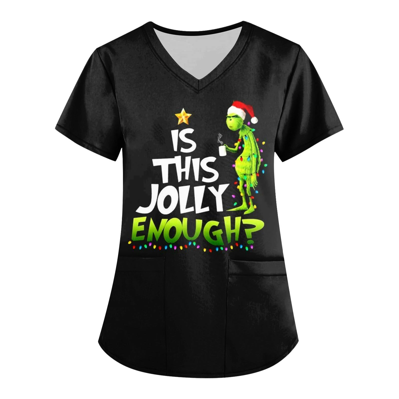 

Женские модные топы с короткими рукавами и V-образным вырезом с принтом, рабочие футболки с карманами XXL чёрный