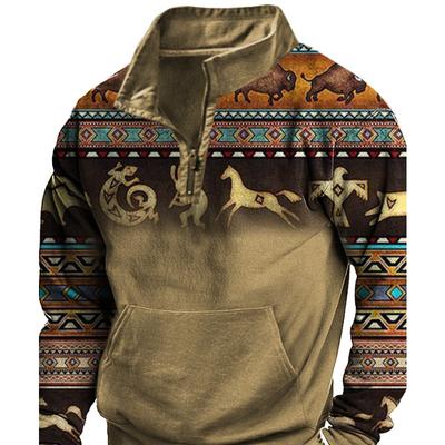 Großes neues beliebtes Herren-Sweatshirt mit Retro-Western-Print und Stehkragen, sportlich, lässig