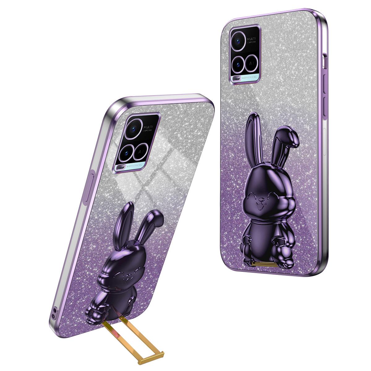

For vivo Y32 4G/Y21/Y33s/Y21s Slim Case Rabbit Design PC+TPU Kickstand Phone Case Purple