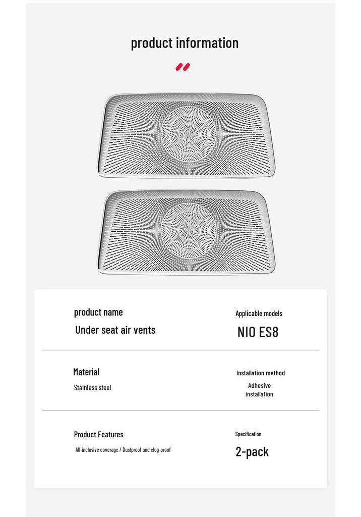 Third Gen NIO ES8 Under-Seat Air Vent Cover: Air Conditioning Protection & Decorative Accessory for 26 Models