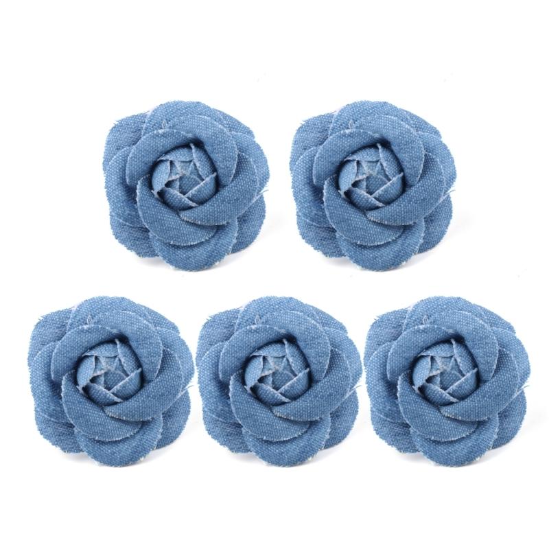 5pz Tessuto di Cotone Denim Coreano Fiori Vestiti Cappelli Decorazione Abito Fiori Accessori per Capelli Fai da Te Scrapbooking Materiali per Artigianato