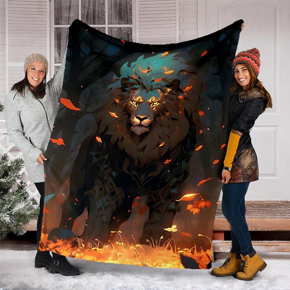 1pc Lion King Artwork Throw Blanket Polyester Fiber, Lightweight Flannel, Soft & Warm, All Season Use for Outdoor, Camping Digital Print