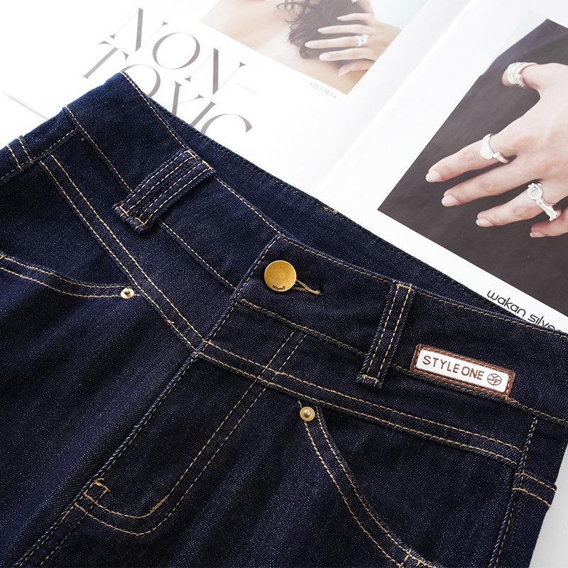 Women's 2025 Dark Blue High-Waist Slim Straight-Leg Jeans