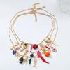ZAA Personality Irregular Metal Multilayer Heart Chili Fish Pendant Necklaces for Women Vintage Statement Zircon Gifts