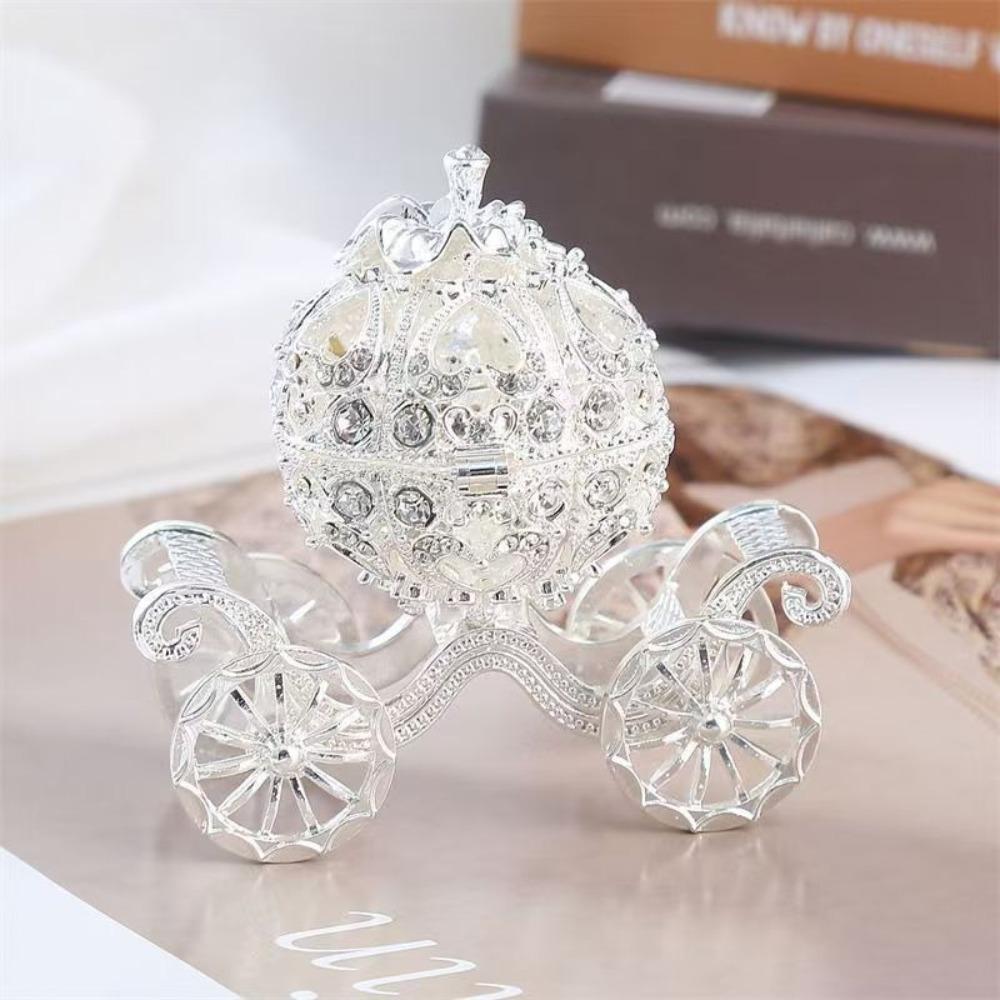 Desktop Ornament Enamel Jewelry Box Rhinestone Crystal Pumpkin Carriage Trinket Box Collectible