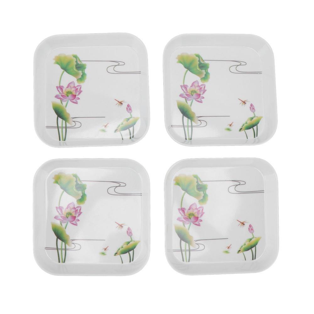 4Pcs Food Grade Melamine Snack Plate Raised Anti-spill Edge Snack Platter Food Arrangement Lotus