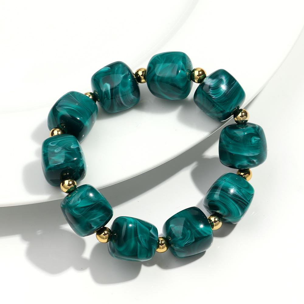 Exaggerated Geometric Beaded Acrylic Elastic Bracelets for Women Men Boho Trendy Square Beads Stack Bangle Retro Jewelry Gift
