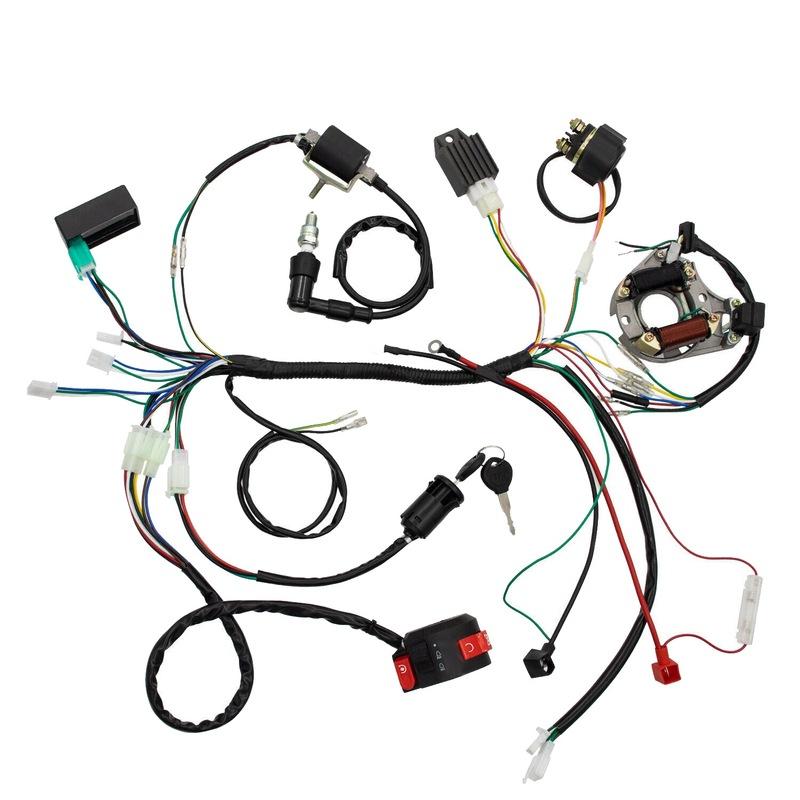 ABLZ-Complete Stator Wiring Harness CDI Ignition Coil Solenoid Set For ATV Electric Quad Bike 50Cc - 125Cc