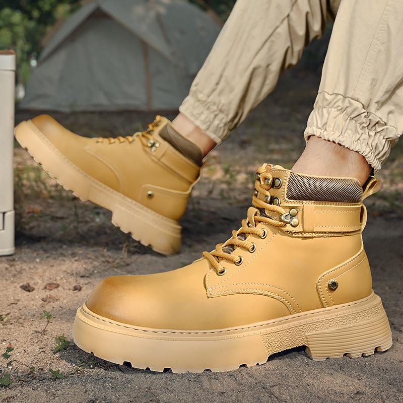 Fashion Luxury Men Genuine Leather Round Toe Boots Vintage High Top Casual Lace-up Tooling Shoes Fashion Designer Outdoor Ankle Boots