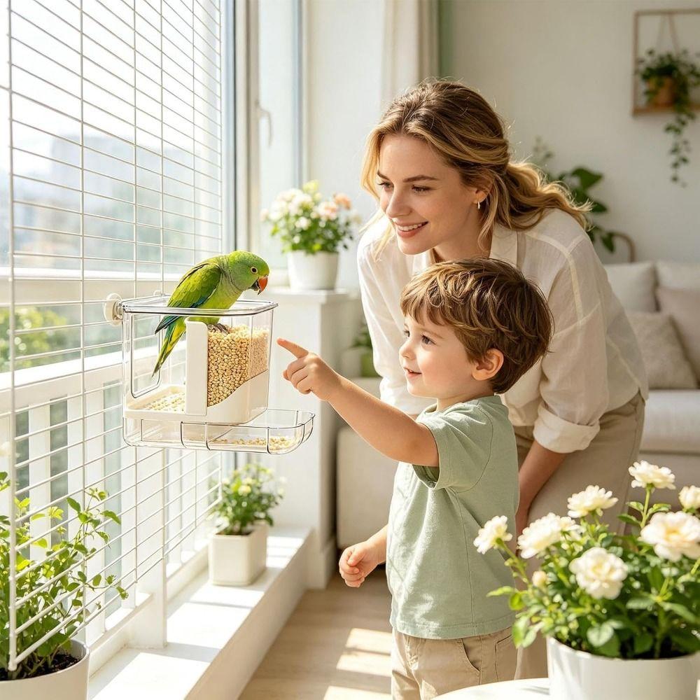 Splash-Proof Small Pet Hanging Cage Large Capacity Bird Bath Hanging Cage Feeder Parrot