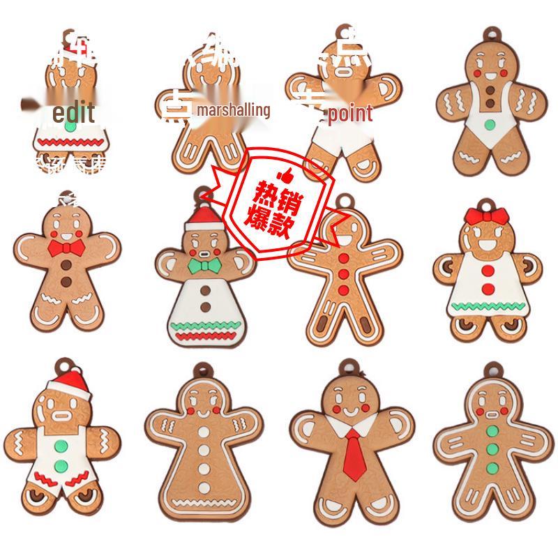 2025 Gingerbread Man Pendant Christmas Ornament - 12 Styles, PVC Soft Rubber Drip Glue 6-piece Set K (Large)
