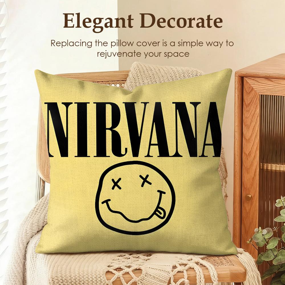 Band NNirvana Cushion Cover Natural Linen Organic Fabric DoubleSided Printing Sofa Home Decor Gift Pillow Case