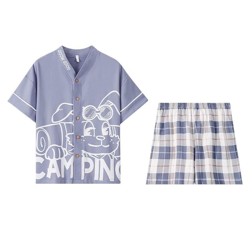 Boys Cotton Pajama Set Short Sleeve Shorts Cardigan Lightweight Sleepwear Kids 8 Years Cartoon Print