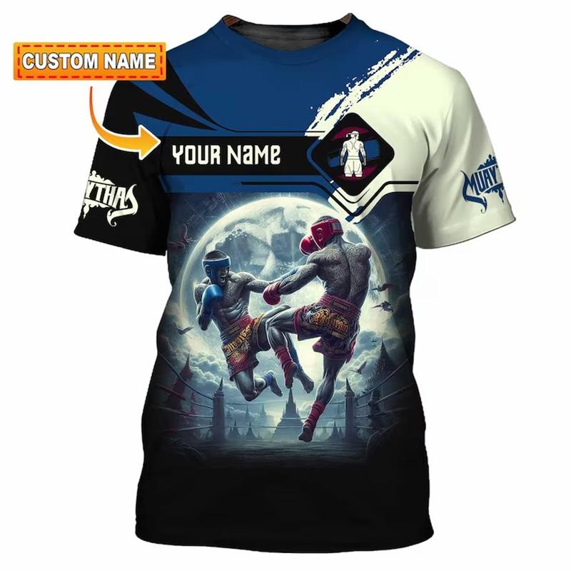 Muay Thai Fans Custom Name T-shirt For Men's Clothing Fitness Train Breathable Short Sleeve T Shirts Summer Sport Print Tee