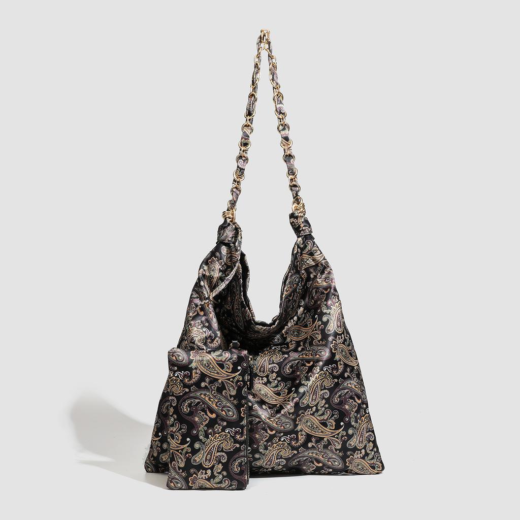 Lazy Wind Printing Chain Tote Bag Women's 2025 New Trendy Large-capacity Commuting Shoulder Canvas Bag Women