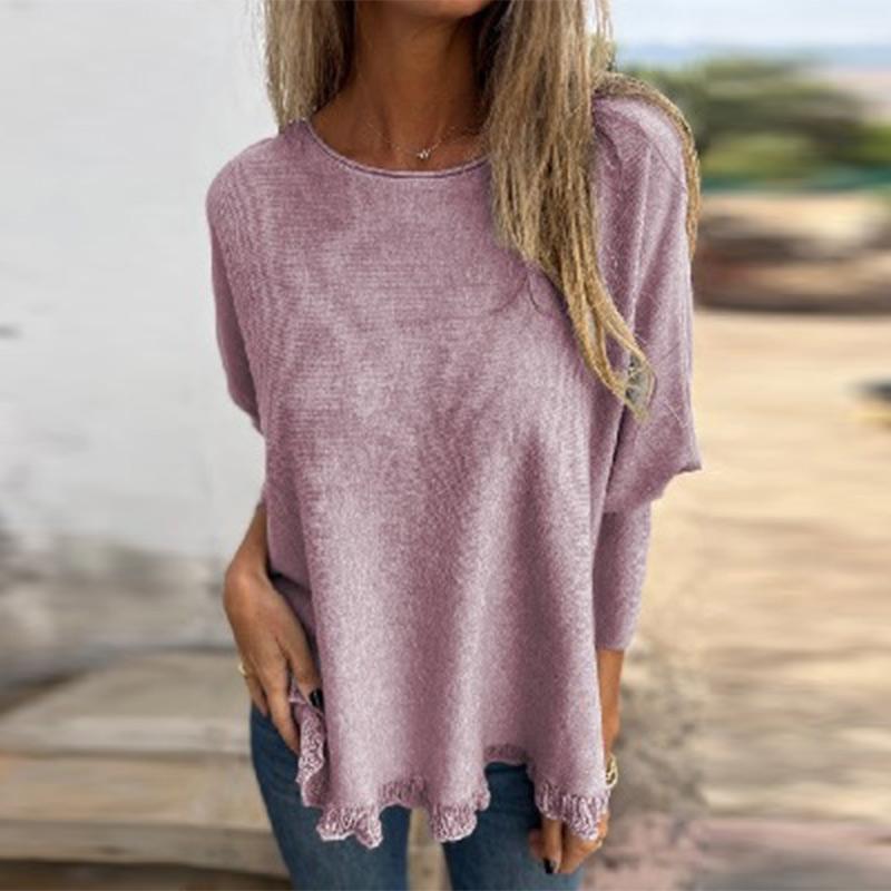 Jesienno-zimowa luźna bluzka z długim rękawem z koronką Mulle i dzianinowym dołem