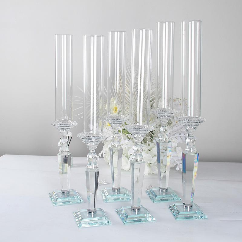Crystal Single-Head Candlestick for Wedding and Event Decor - High Glass Tube Candle Holder