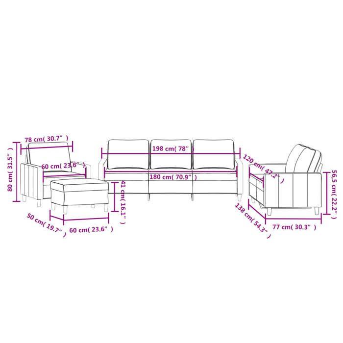 VidaXL Ensemble de Canapés avec Coussins 4 pcs, Canapés avec Accoudoirs, Ensemble de Meubles avec Repose-pied, Mobilier de 3201491