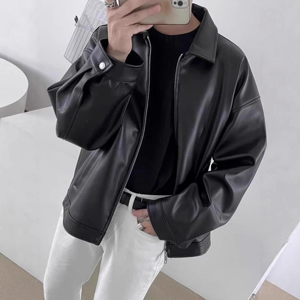 Herren Koreanischer Stil PU-Lederjacke: Frühling-Herbst Motorrad Baseballjacke